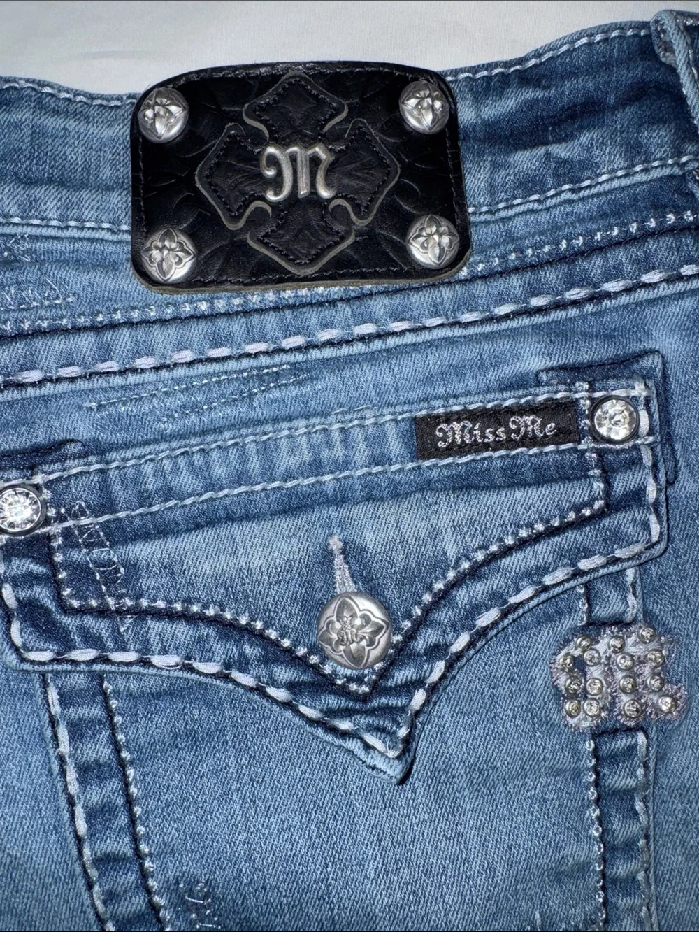 Y2K Miss Me Blue Distressed Frayed Hem Denim Shorts